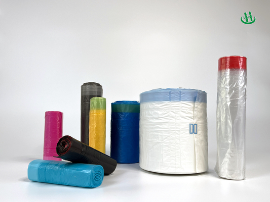 Logo personalizzato OEM Grandi sacchetti per la spazzatura con maniglia a corda di trazione Struttura materiale HDPE