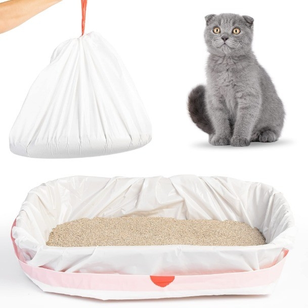 Ordine personalizzato accettato Jumbo Kitty Litter Box Liners con chiusura a corda in beige