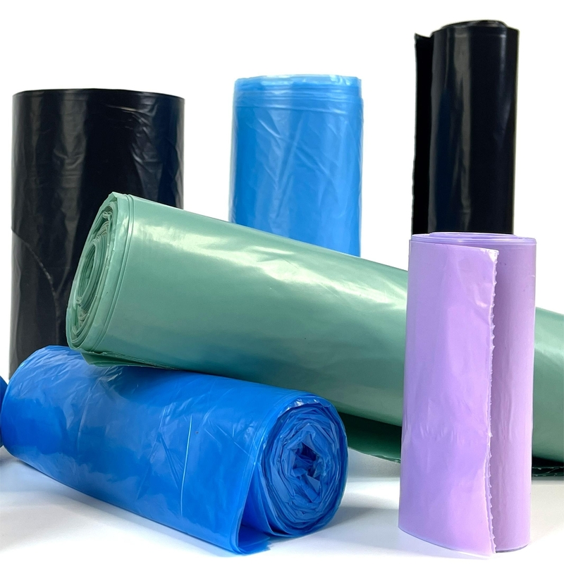 Manipolazione della superficie di stampa offset LDPE Sacchetto di spazzatura di plastica su rotolo per bidone da spazzatura beige
